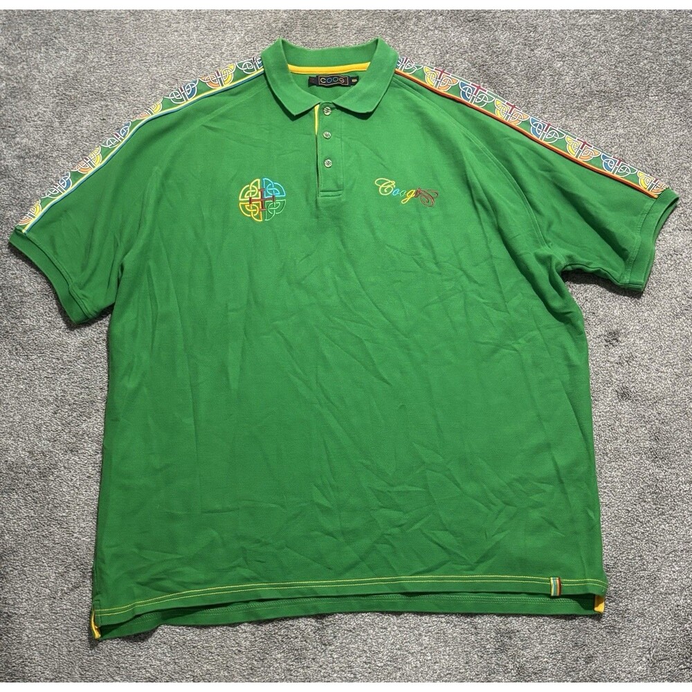 Coogi Polo Shirt Mens 3XL Green Solid Striped Short Sleeve Embroidered Logo Y2K